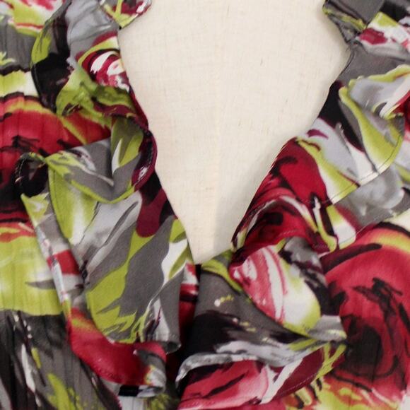 Sheer Long Sleeve Floral Blouse with Pleated and Ruffled Design Size L - Picture 8 of 9